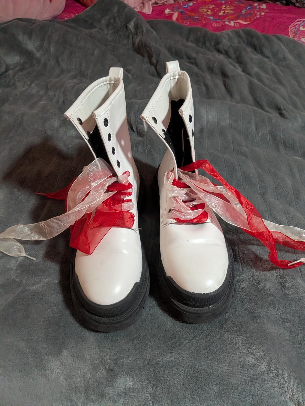 White Women's Platform Lace-Up Boots